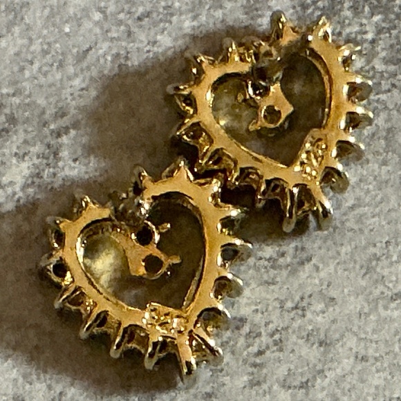 Diamond and Sapphire Heart Shaped Earrings on 925 Gold - Picture 3 of 5